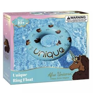 Afro Unicorn Inflatable Pool Swim Ring Float Vacation Travel Water Fun(TEAL) 39”